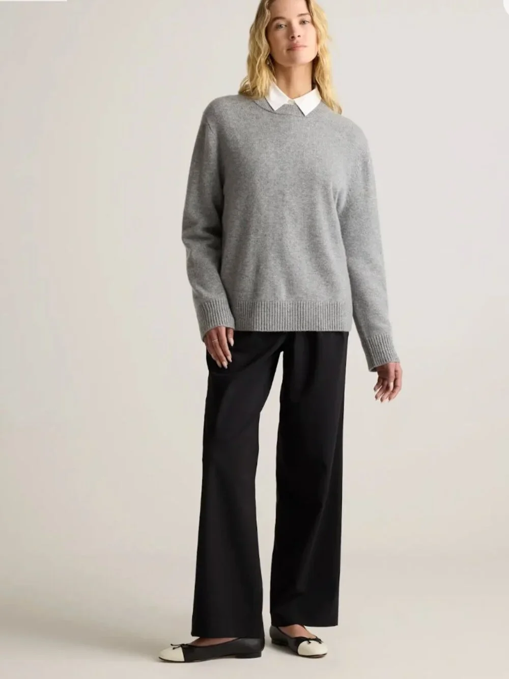 QUINCE MONGOLIAN CASHMERE OVERSIZED CREWNECK SWEATER IN HEATHER GREY SIZE SMALL
